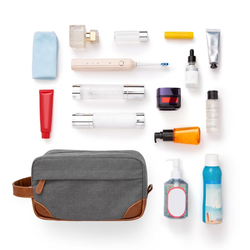 Vorspack Toiletry Bag Hanging Dopp Kit for Men Water Resistant Canvas Shaving Bag with Large Capacity for Travel - Light Grey - Image 5